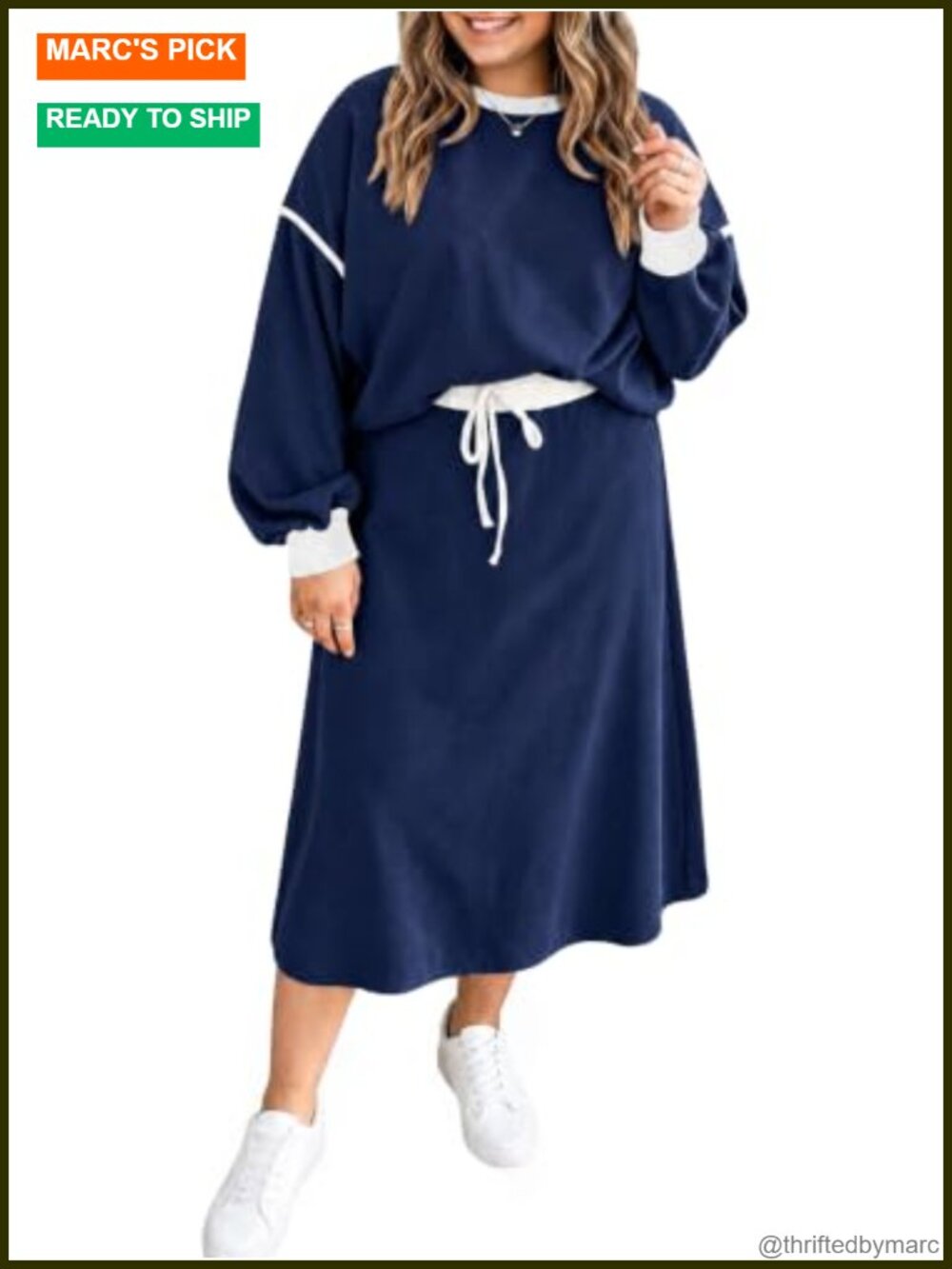 Plus Size 2 Piece Sweatshirt & Midi Skirt Set Elastic High Waist Lounge Outfit